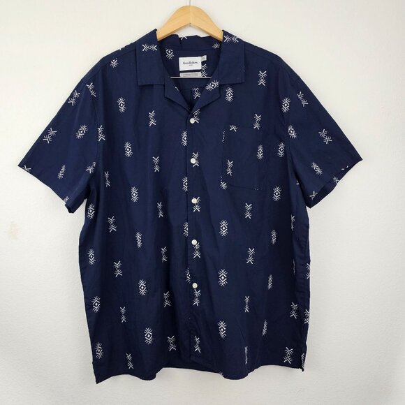 Goodfellow Mens Sz XXL Navy Blue Embroidery Short Sleeve Button-Down Camp Shirt - Picture 5 of 9